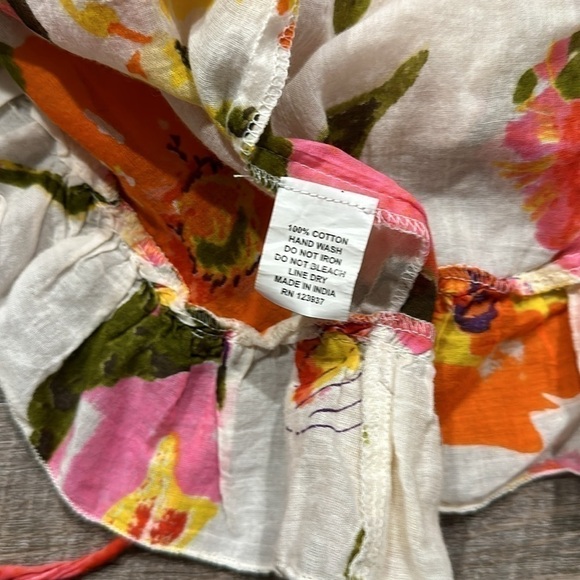 Debbie Katz South Beach white/orange/pink/yellow bright floral wrap dress medium - Picture 5 of 7